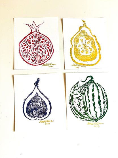 Mini Persian Garden Fruit Lino Prints (single,4 Pack or 5 pack Available)