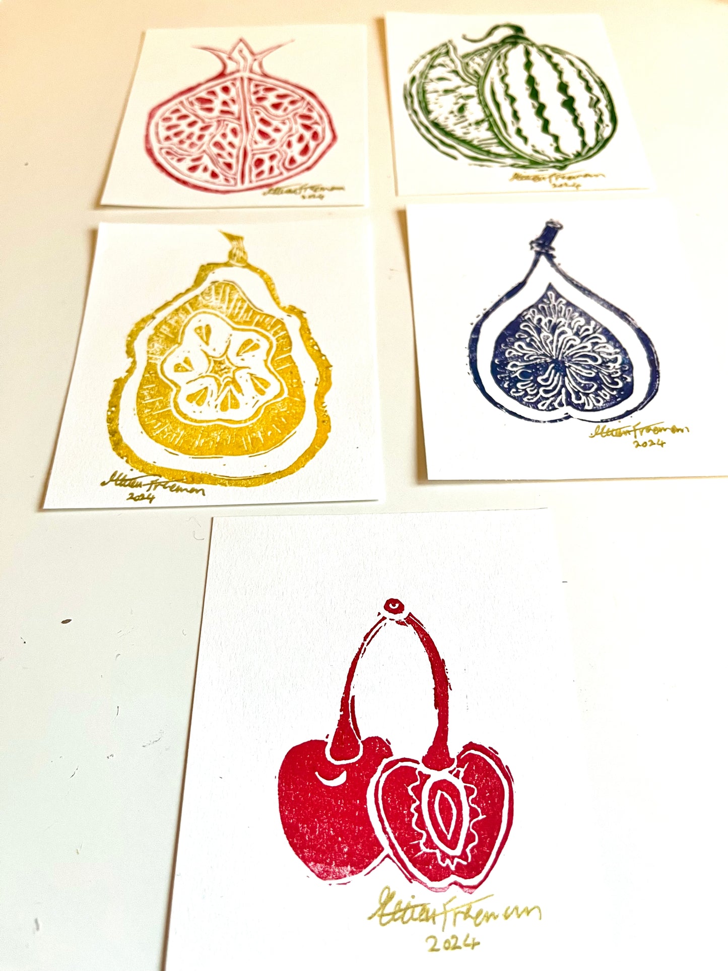 Mini Persian Garden Fruit Lino Prints (single,4 Pack or 5 pack Available)