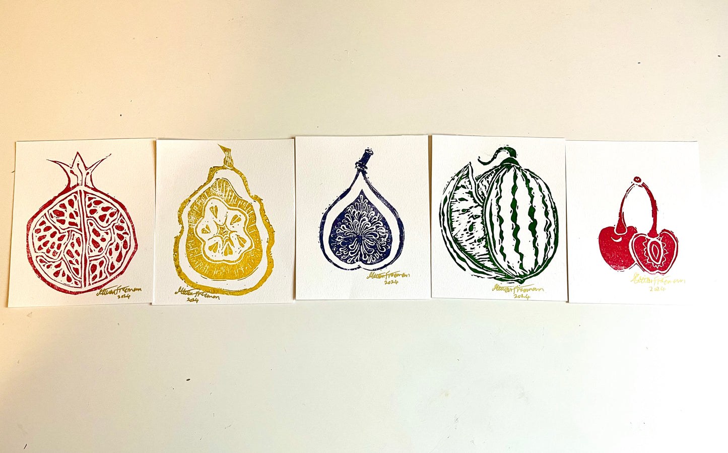 Mini Persian Garden Fruit Lino Prints (single,4 Pack or 5 pack Available)