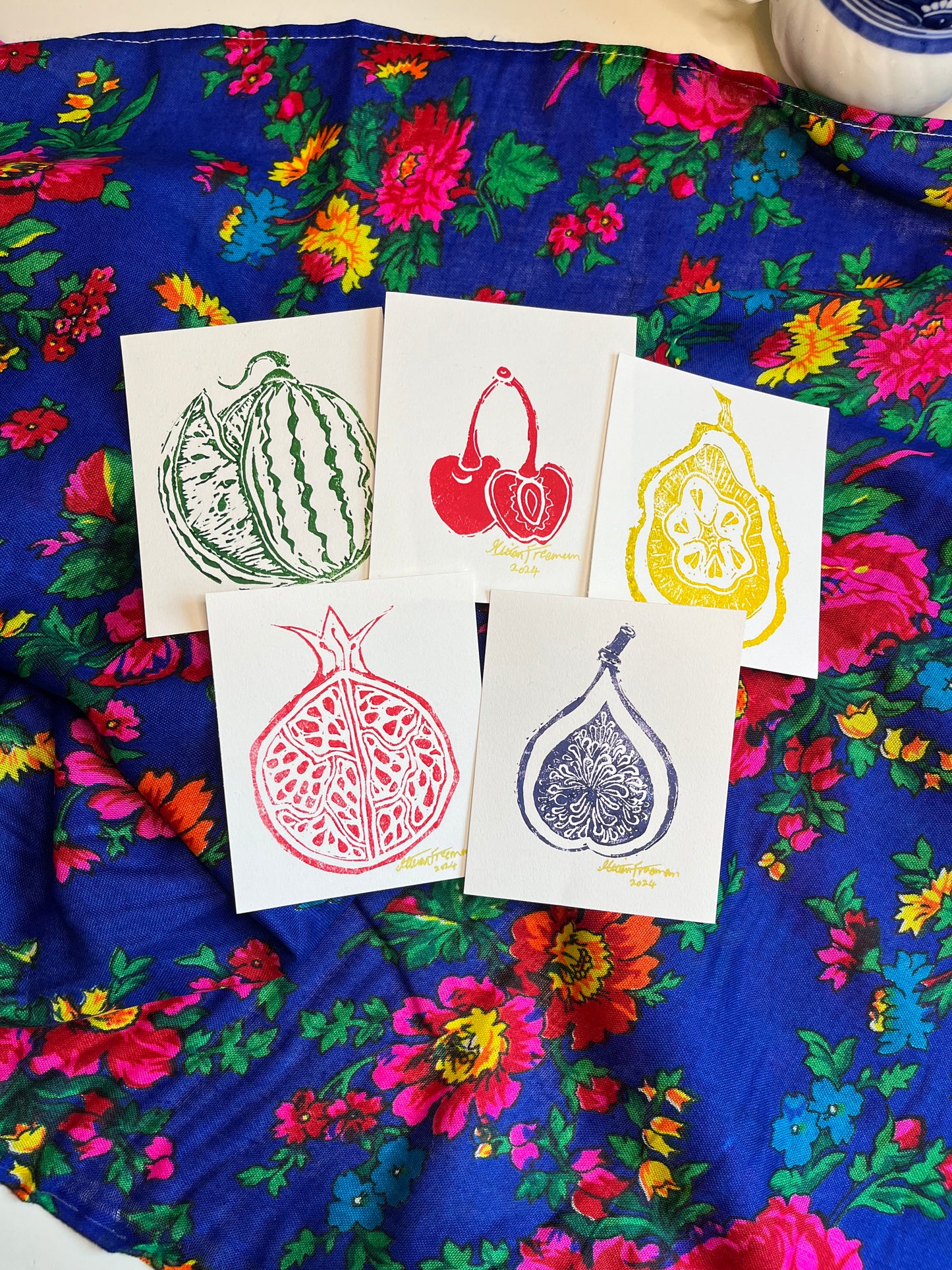 Mini Persian Garden Fruit Lino Prints (single,4 Pack or 5 pack Available)