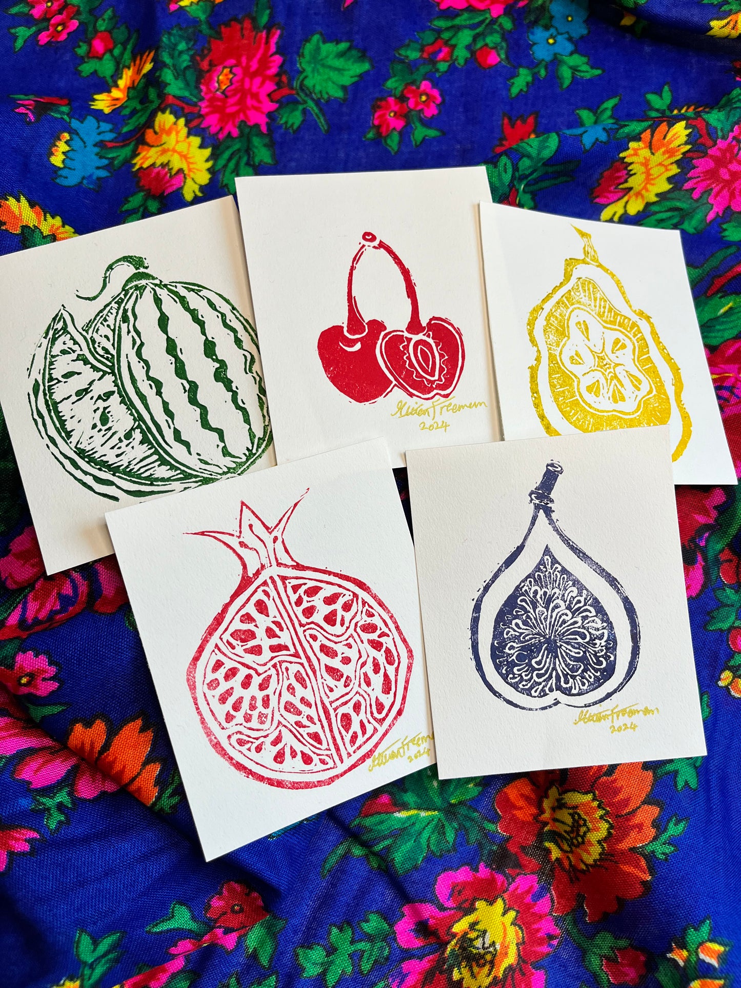 Mini Persian Garden Fruit Lino Prints (single,4 Pack or 5 pack Available)