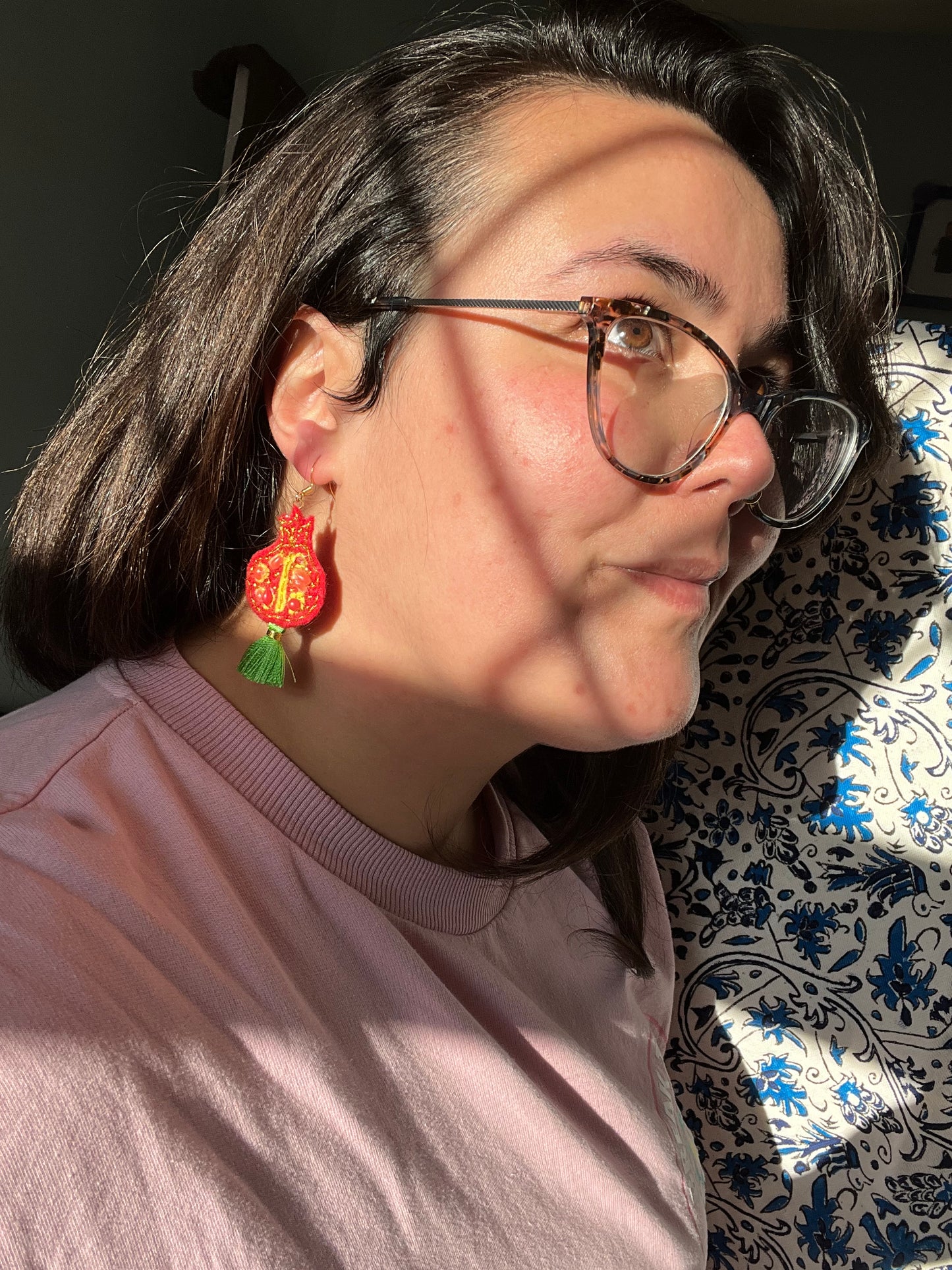 Hand-stitched Pomegranate Earrings