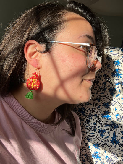 Hand-stitched Pomegranate Earrings