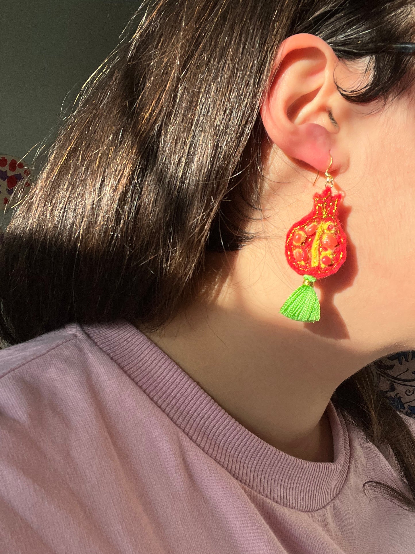 Hand-stitched Pomegranate Earrings