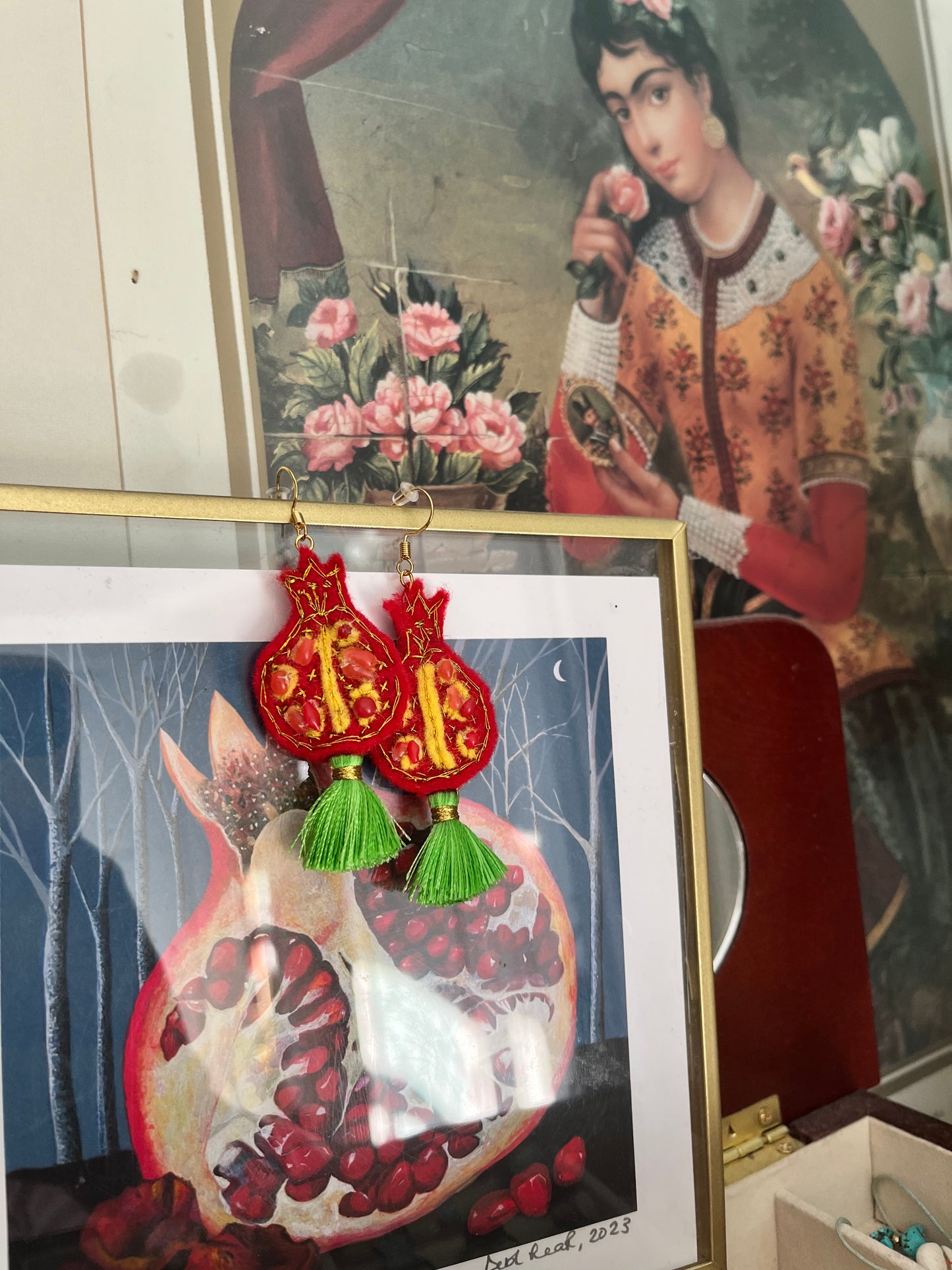 Hand-stitched Pomegranate Earrings