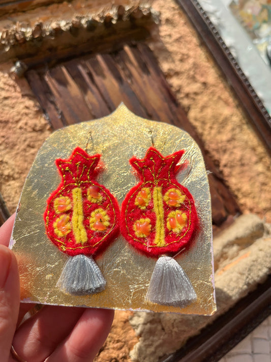 Hand-stitched Pomegranate Earrings