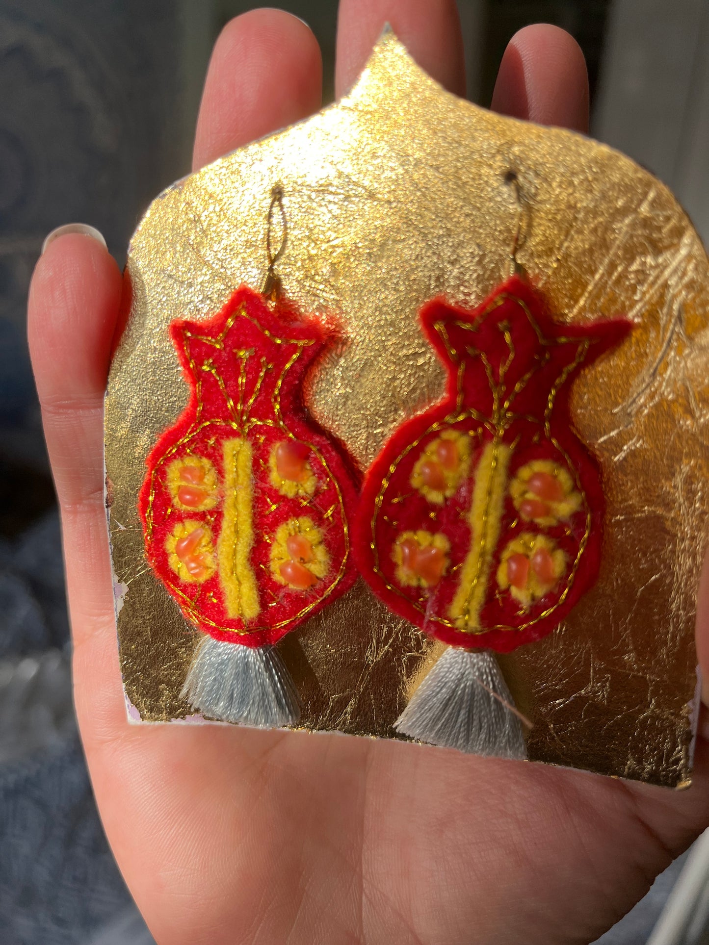 Hand-stitched Pomegranate Earrings